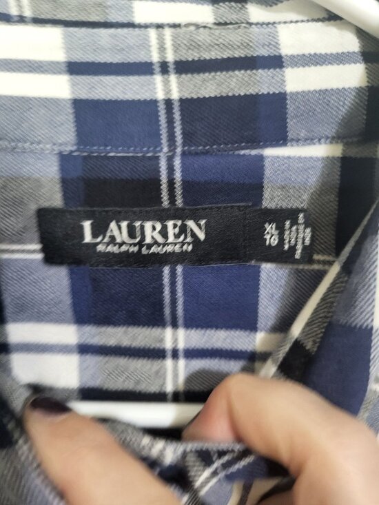 Lauren Ralph Lauren Women's XL Plaid Button Up Shirt Blue White Black Roll Tab - Picture 4 of 8